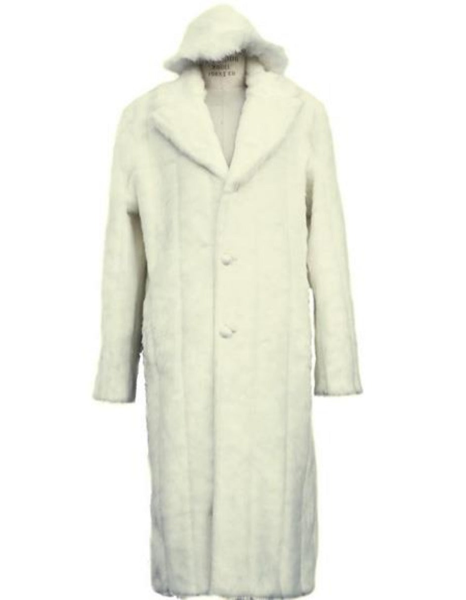 Mens Overcoat - Topcoat For Men - Winter Fabric - Men's Long Length Full Length Overcoat ~ Long men's Dress Topcoat - Winter coat + Matching Hat Off White Ankle length Faux Fur Coat - Men's Tuxedo USA