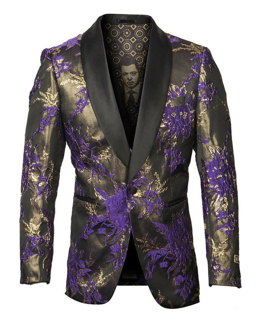 Mens Empire Purple Floral Shawl Dinner Jacket - Men's Tuxedo USA