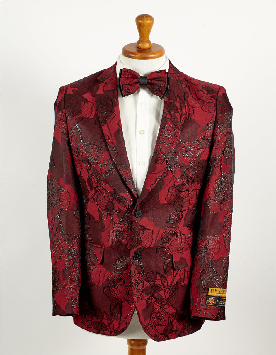 Mens 2 Button Burgundy Floral Paisley Prom & Wedding Blazer - Men's Tuxedo USA