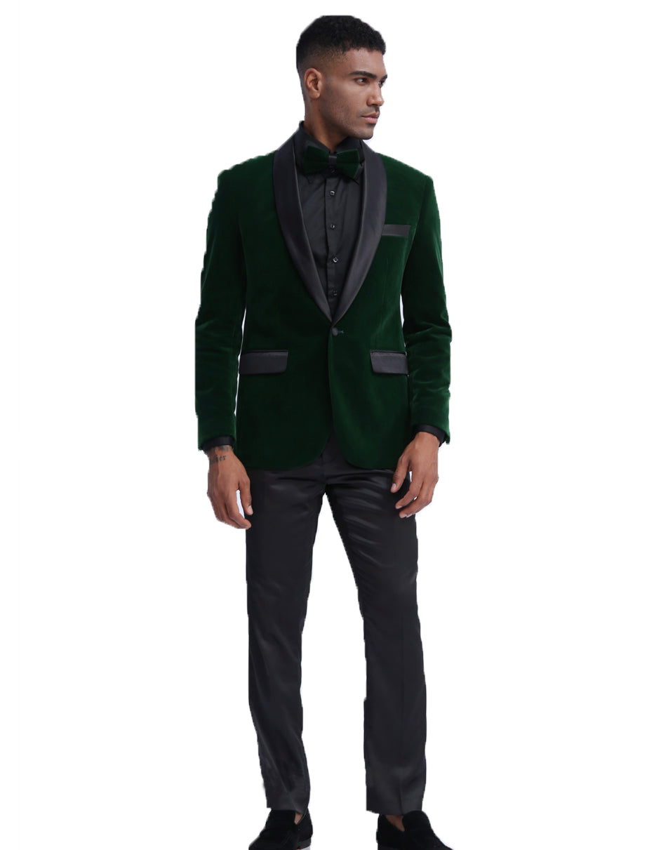 Mens Velvet Shawl Tuxedo Dinner Jacket in Hunter Green - Men's Tuxedo USA