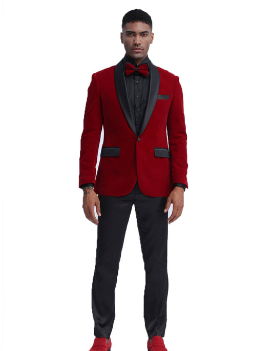 Mens Velvet Shawl Tuxedo Dinner Jacket in Burgundy - Men's Tuxedo USA