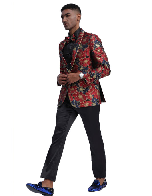 Mens Empire Floral Prom Blazer in Blue & Red - Men's Tuxedo USA