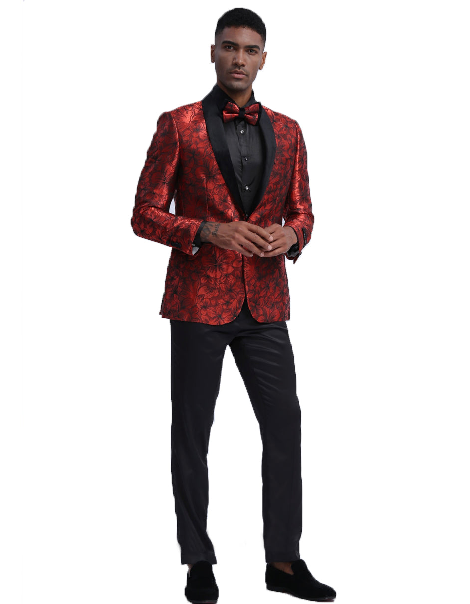 Mens Empire Red Floral Shawl Dinner Jacket - Men's Tuxedo USA