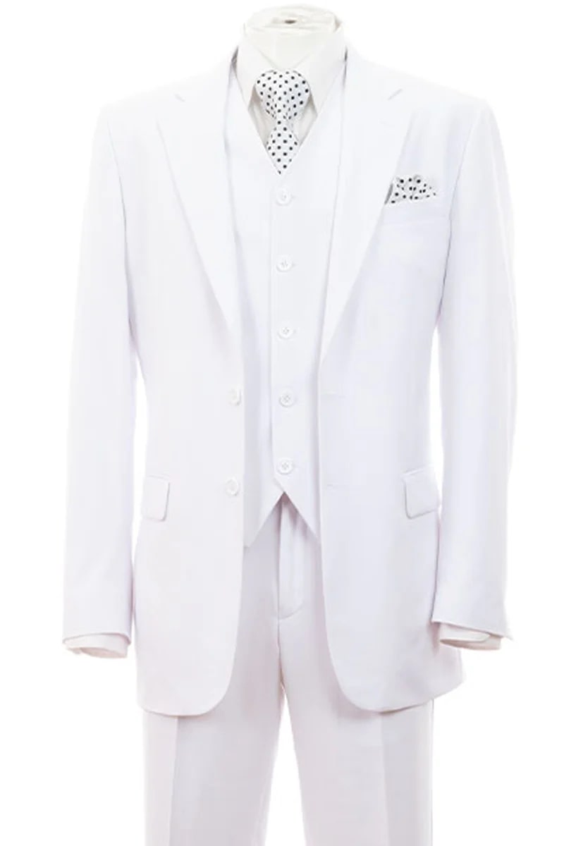 Mens Modern Fit 2 Button Vested Basic Suit in White - Men's Tuxedo USA