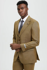 Tan Suits For Wedding - Tan Groomsmen Suits - Tan Sharkskin  Tuxedo - Men's Tuxedo USA