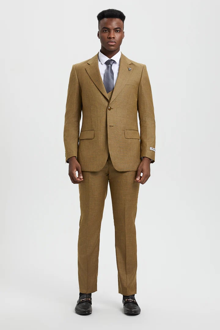 Tan Suits For Wedding - Tan Groomsmen Suits - Tan Sharkskin  Tuxedo - Men's Tuxedo USA