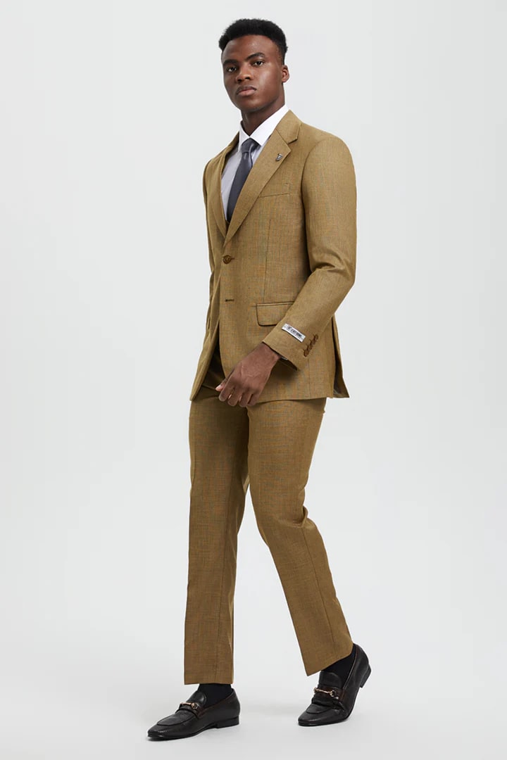 Tan Suits For Wedding - Tan Groomsmen Suits - Tan Sharkskin  Tuxedo - Men's Tuxedo USA