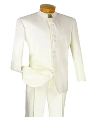 Pleated Dress Men Suits - Mens Classic 8 Button Mandarin Ivory Collar Suit