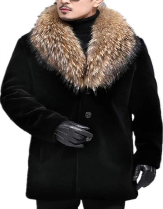 Men Long Faux Fur Coat Brown - Men's Tuxedo USA