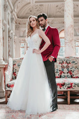 Velvet Blazer - Mens Blazer - Dinner Jacket "Venice" Ruby Red Velvet Dinner Jacket - Separates - Men's Tuxedo USA