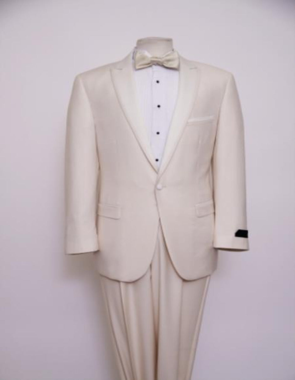 Western Suit - Cowboy Tuxedo With Trim Collar - Slim Fitted Jacket And Pants - Off White Tuxedo - Men's Tuxedo USA