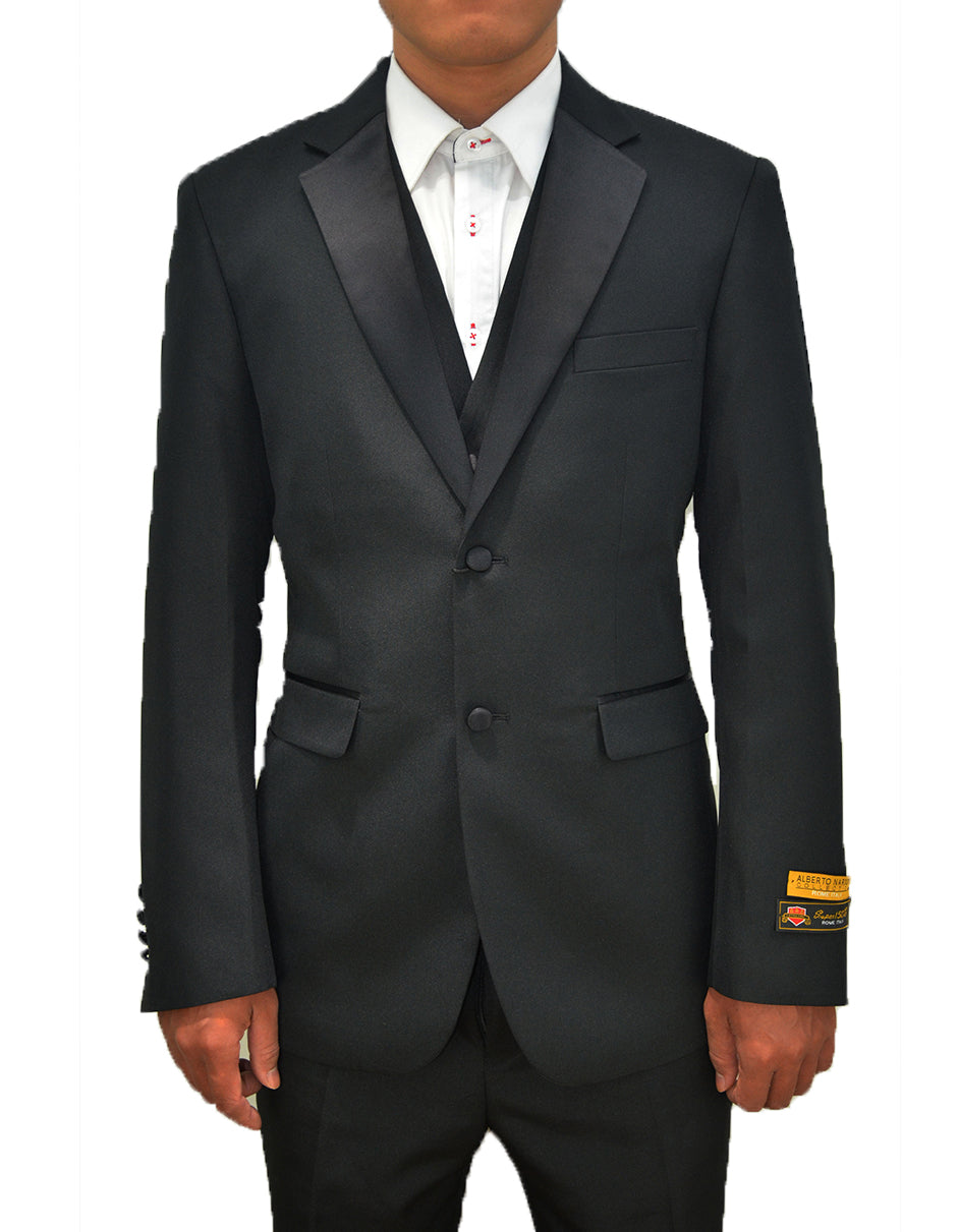 Mens 2 Button Notch Lapel Vested Tuxedo in Black - Men's Tuxedo USA