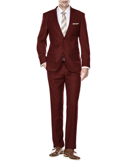 Mens 2 Button Modern Fit Suit Burgundy Garrido Wedding - Men's Tuxedo USA