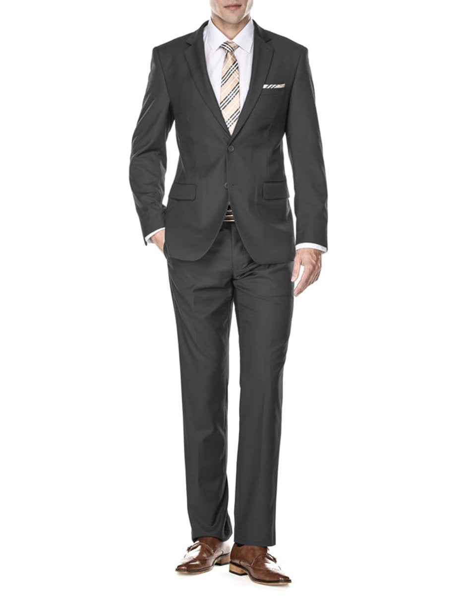 Mens 2 Button Modern Fit Suit Charcoal Grey - Men's Tuxedo USA