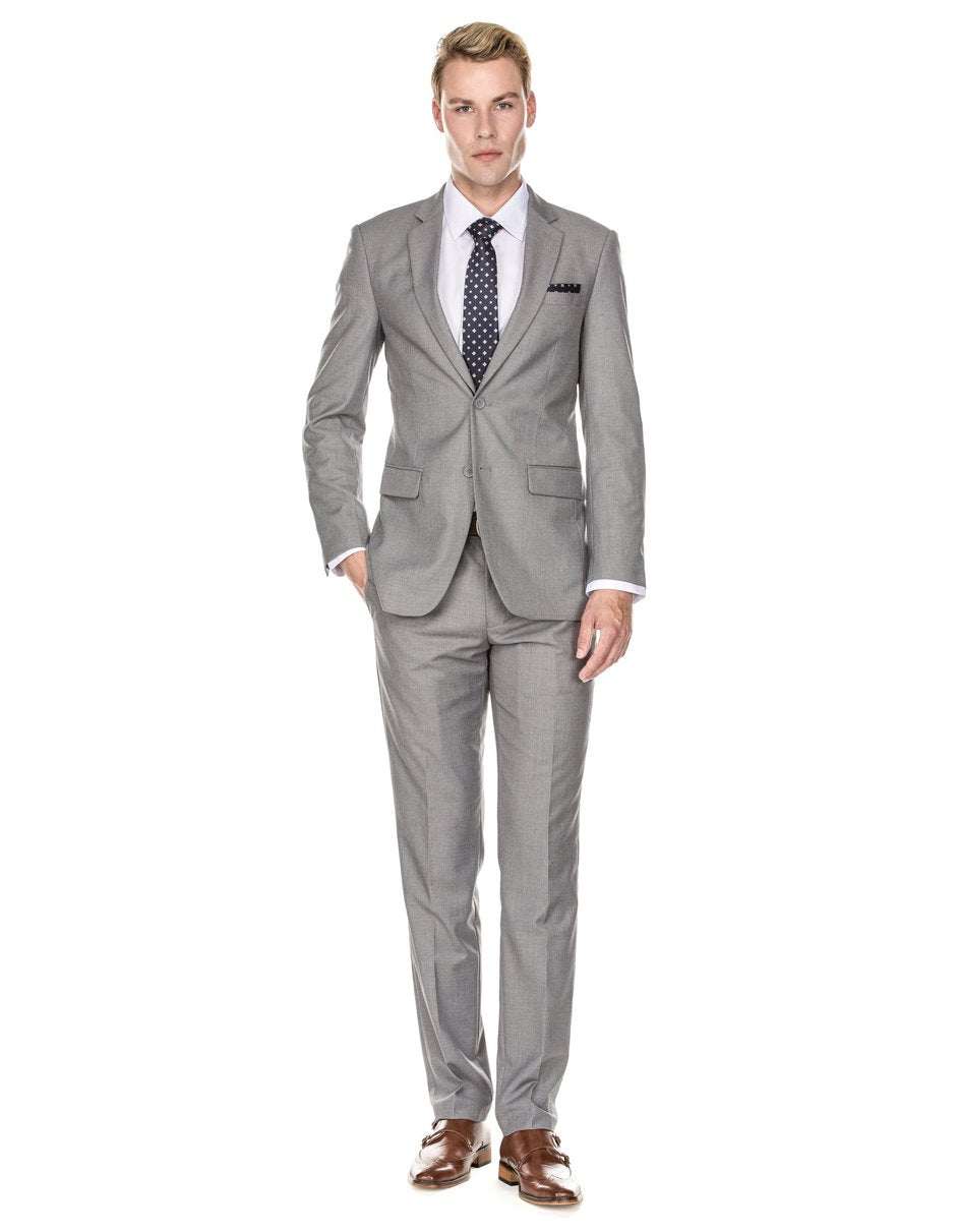 Mens 2 Button Modern Fit Suit Light Grey - Men's Tuxedo USA