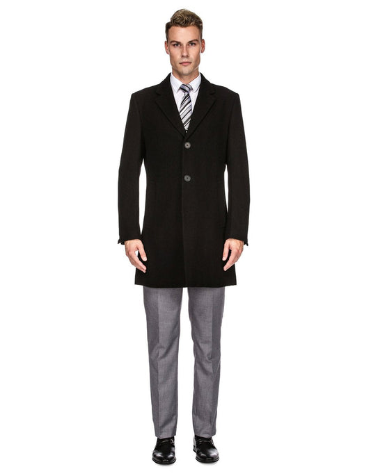 Mens Modern 3 Button Wool Car Coat in Black