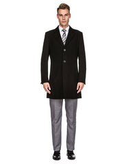 Mens Modern 3 Button Wool Car Coat in Black