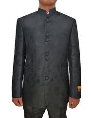 Mens 8 Button Mandarin Collar Tuxedo in Black Paisley - Men's Tuxedo USA