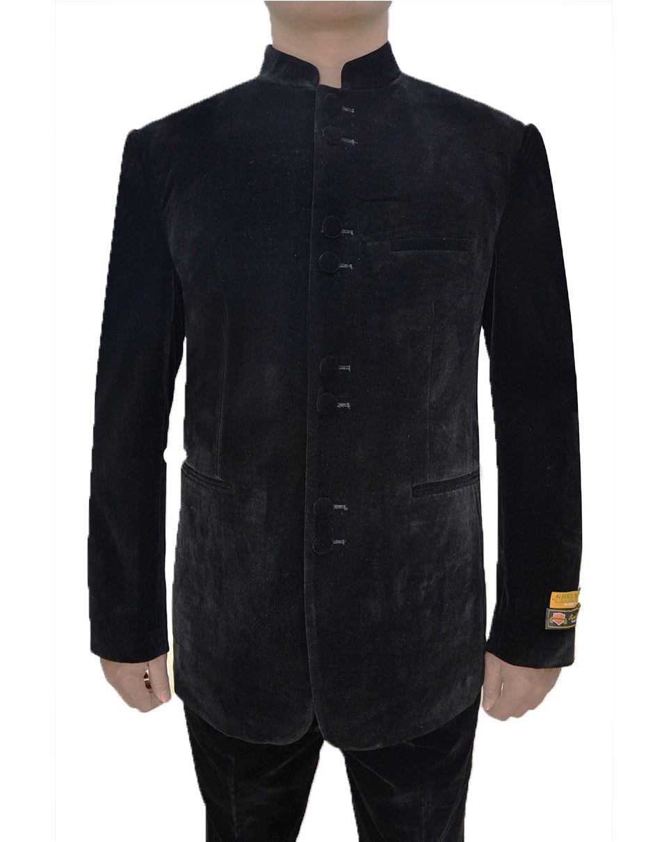 Mens 8 Button Mandarin Collar Tuxedo in Black Velvet - Men's Tuxedo USA