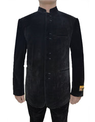 Mens 8 Button Mandarin Collar Tuxedo in Black Velvet - Men's Tuxedo USA