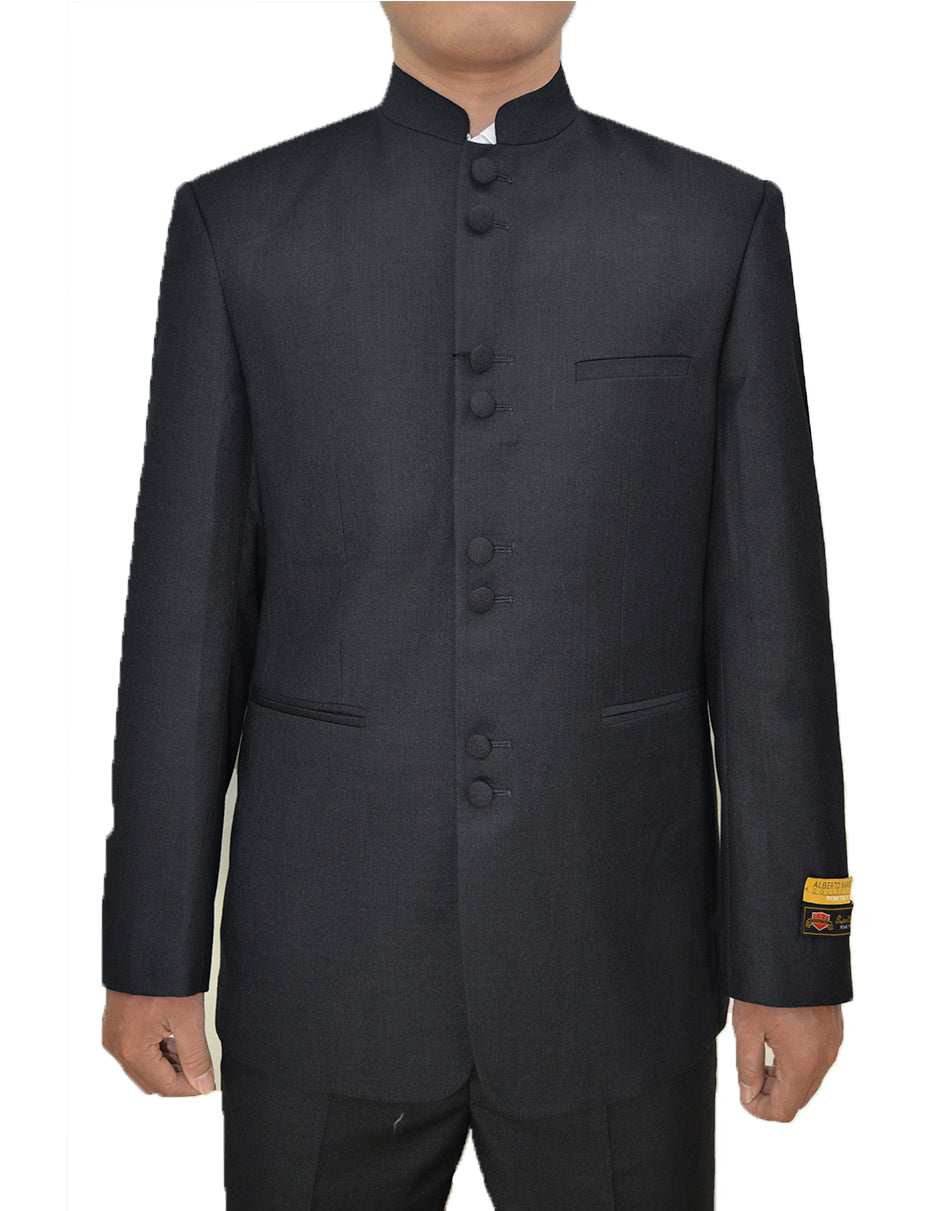 Mens 8 Button Mandarin Collar Wedding Tuxedo in Black - Men's Tuxedo USA