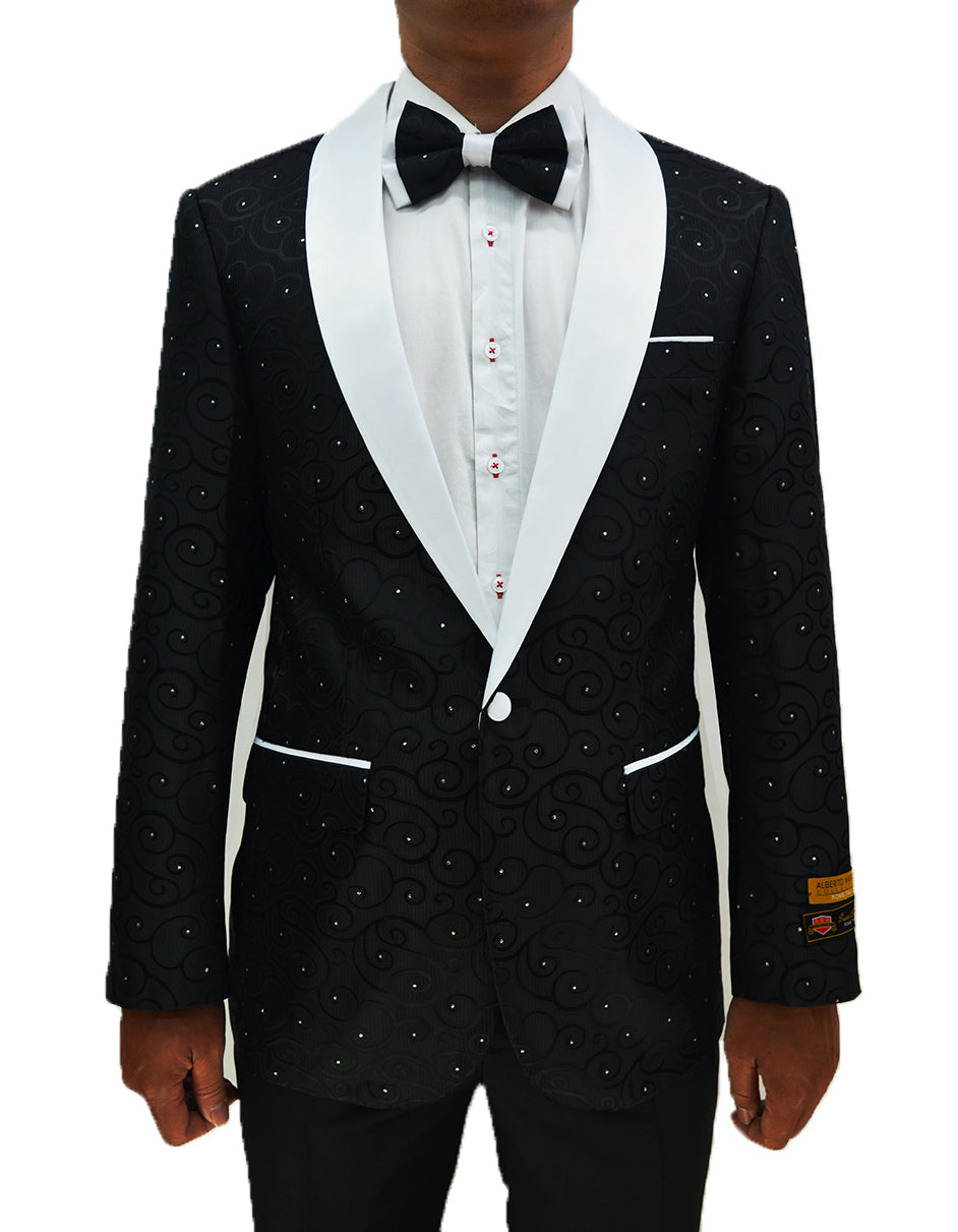 Mens Swirl & Diamond Pattern Prom Tuxedo Jacket in Black & White - Men's Tuxedo USA