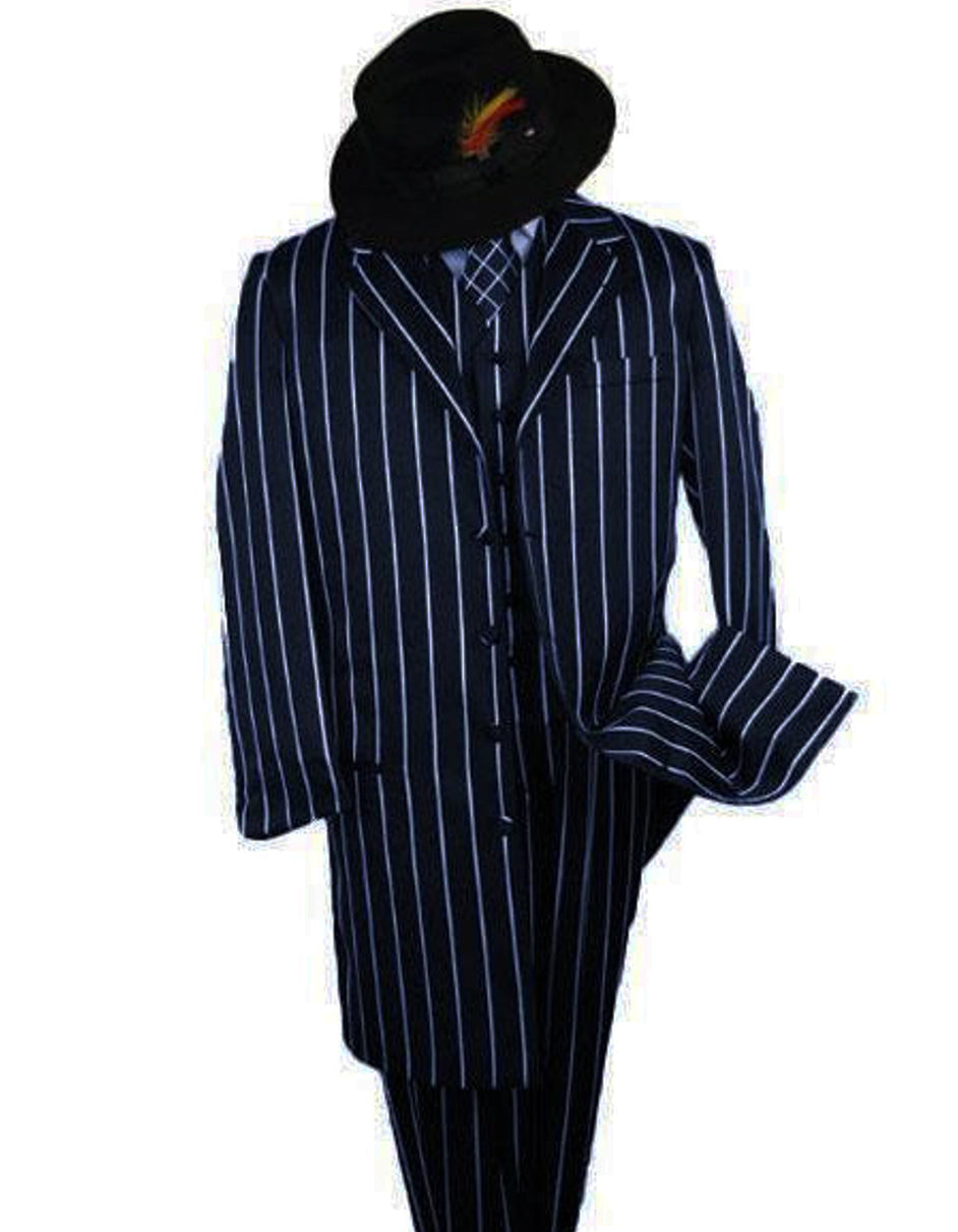 Mens Gangster Zoot Suit in Black & White Chalk Stripe - Men's Tuxedo USA