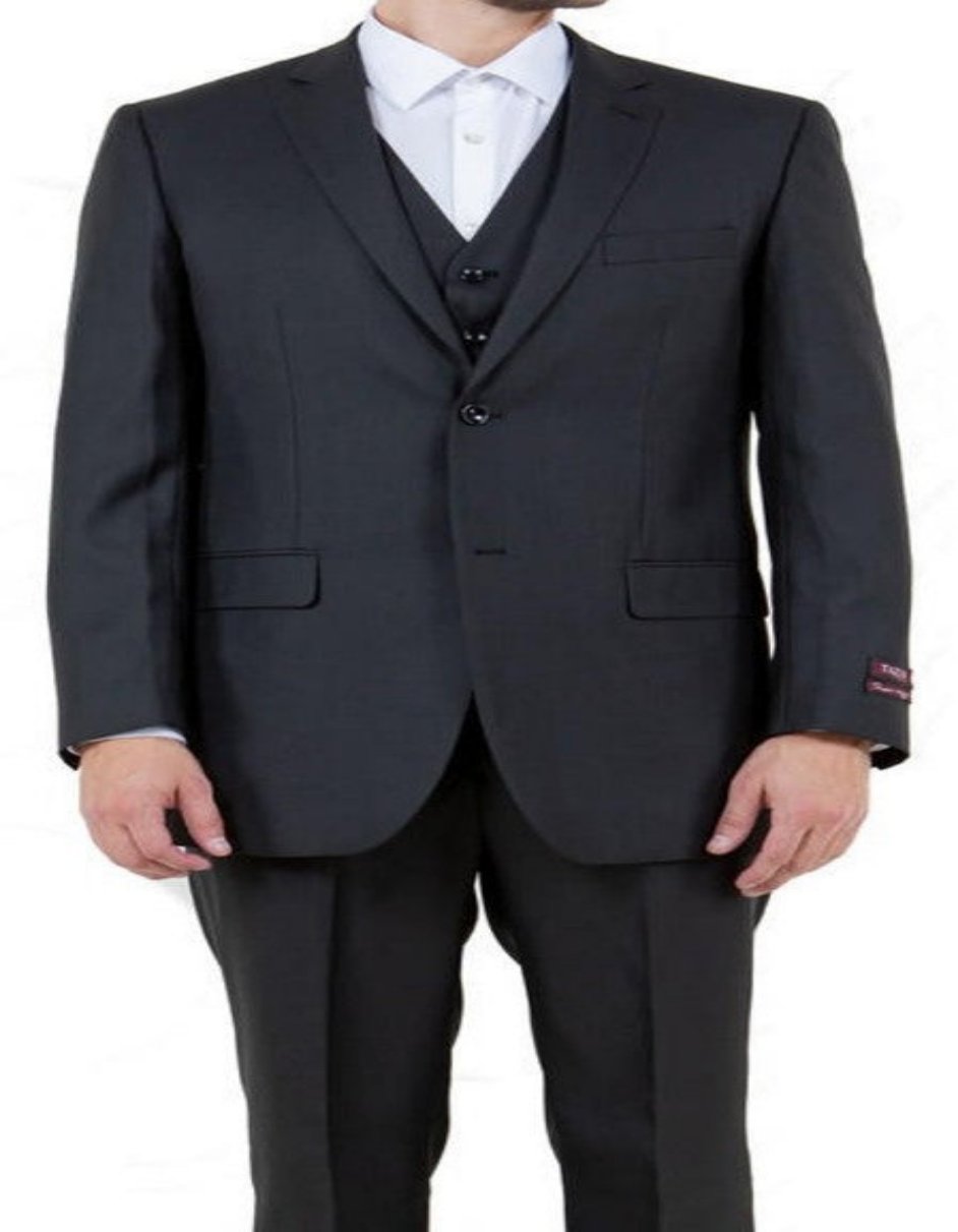 Mens Black Sharkskin Suit Three Piece Single Breasted Notch Lapel Suit - Men's Tuxedo USA