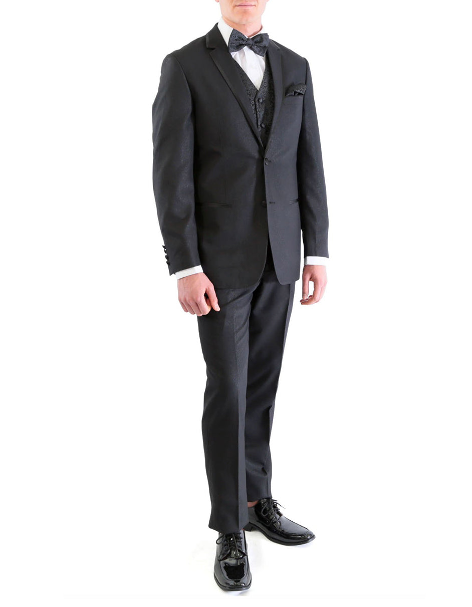 Mens 2 Button Satin Trim Prom Tuxedo in Black - Men's Tuxedo USA