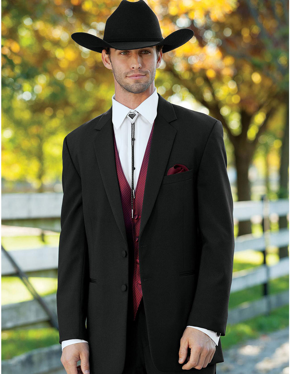 Mens 2 Button Western Cowboy Tuxedo in Black - Men's Tuxedo USA