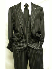 Mens 2 Button Gangster Pinstripe Suit in BLACK / GREY / NAVY / BURGUNDY - Men's Tuxedo USA