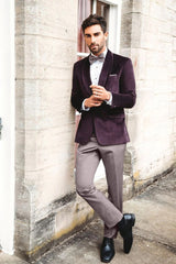 Velvet Blazer - Mens Blazer - Dinner Jacket "Venice" Aubergine Velvet Dinner Jacket - Separates - Men's Tuxedo USA