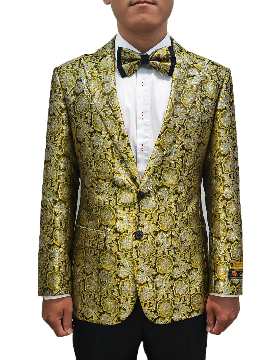 Mens Geometric Floral Dinner Jacket Blazer in Bronze - Men's Tuxedo USA