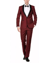 Mens Slim Fit 1 Button Shawl Tuxedo in Burgundy - Mens Slim Fitted Tuxedo - Men's Tuxedo USA