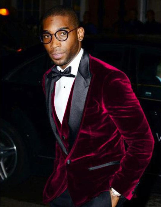 Mens Designer Velvet Dinner Jacket in Burgundy - Men's Tuxedo USA