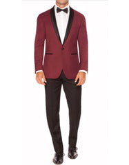 Mens Slim Fit 1 Button Shawl Dinner Jacket in Burgundy - Men's Tuxedo USA