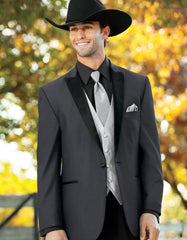 Mens 1 Button Peak Lapel Cowboy Tuxedo in Grey - Men's Tuxedo USA