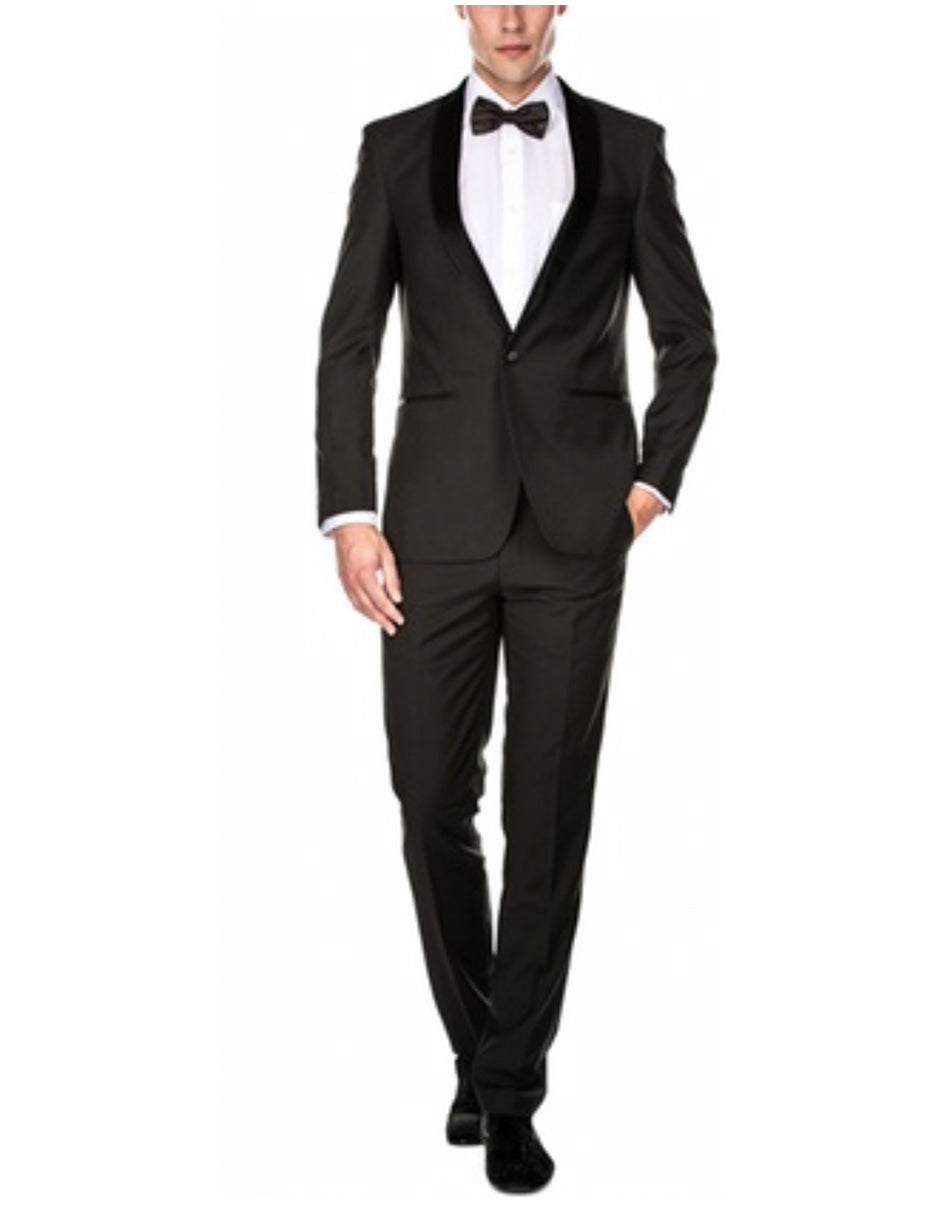 Mens Slim Fit 1 Button Shawl Tuxedo in Charcoal - Men's Tuxedo USA