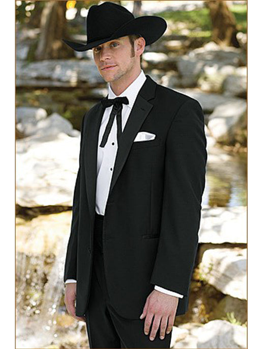 Mens 2 Button Notch Lapel Cowboy Tuxedo in Black - Men's Tuxedo USA