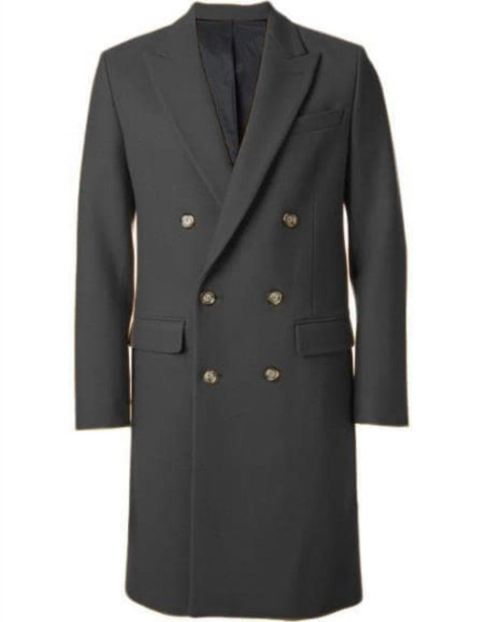 Men's Dark Grey 44 Inch Long Double Breasted Overcoat Winter Men's Topcoat Sale - Men's Tuxedo USA