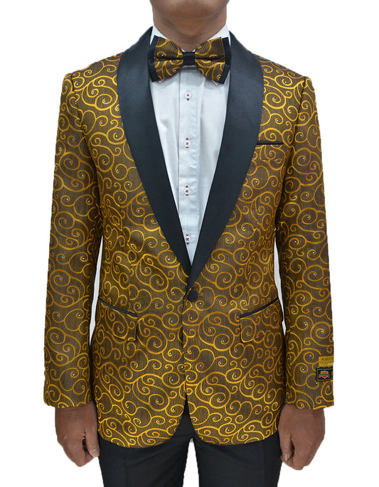 Mens Swirl & Diamond Pattern Prom Tuxedo Jacket in Gold & Black - Men's Tuxedo USA