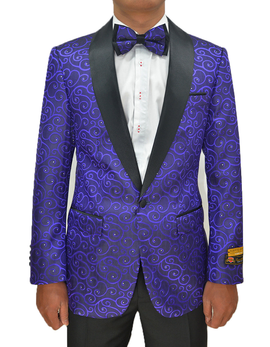 Mens Swirl & Diamond Pattern Tuxedo Jacket in Purple & Black - Men's Tuxedo USA