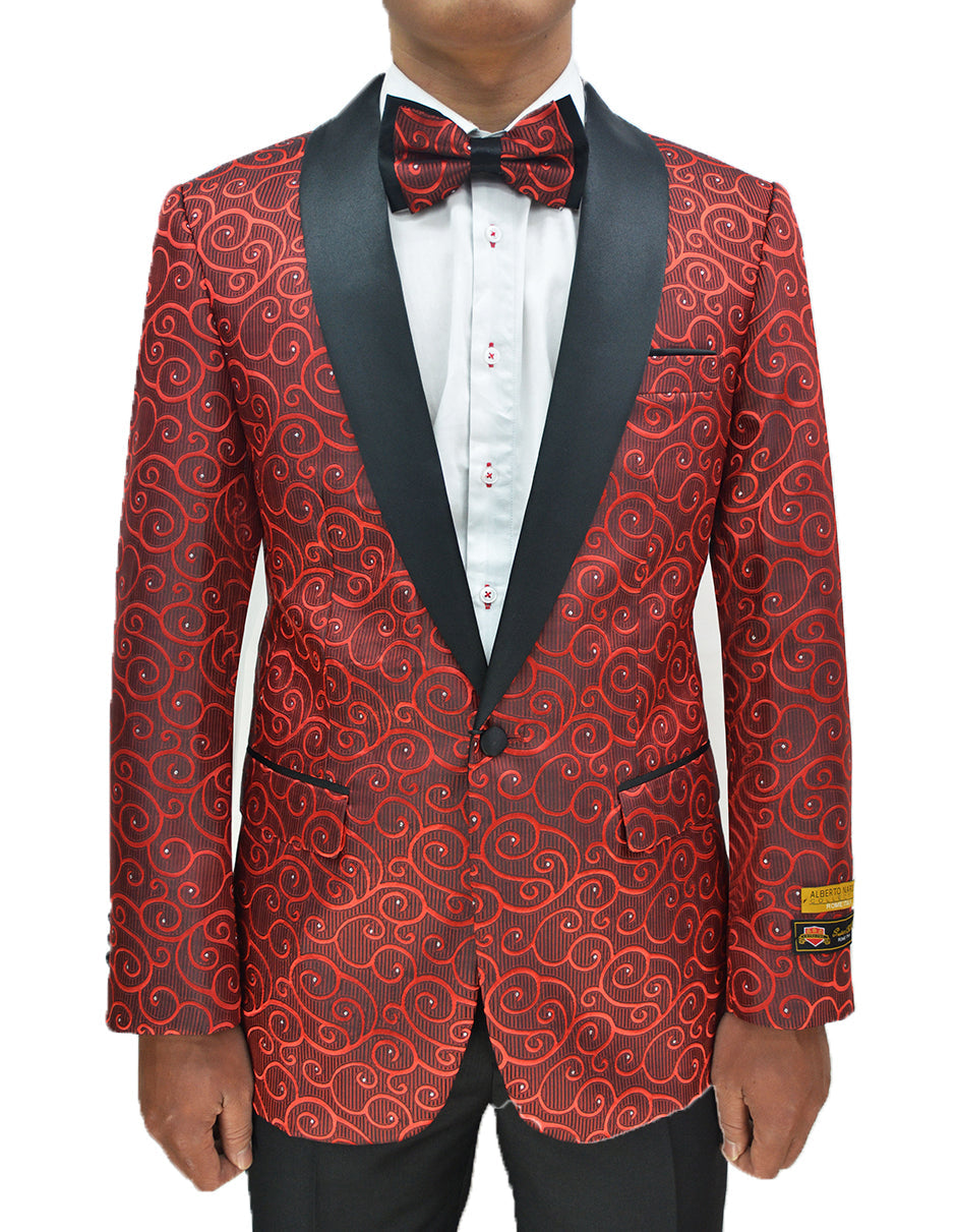 Mens Swirl & Diamond Pattern Tuxedo Jacket in Red & Black - Men's Tuxedo USA