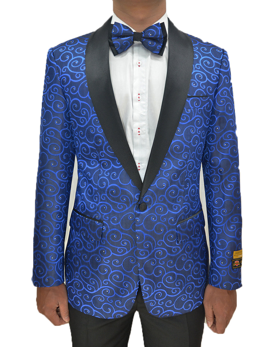 Mens Swirl & Diamond Pattern Tuxedo Jacket in Royal Blue & Black - Men's Tuxedo USA