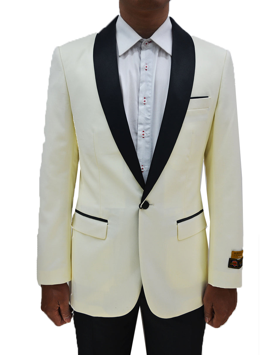 Mens One Button Contrast Shawl Collar Dinner Jacket Ivory & Black - Men's Tuxedo USA