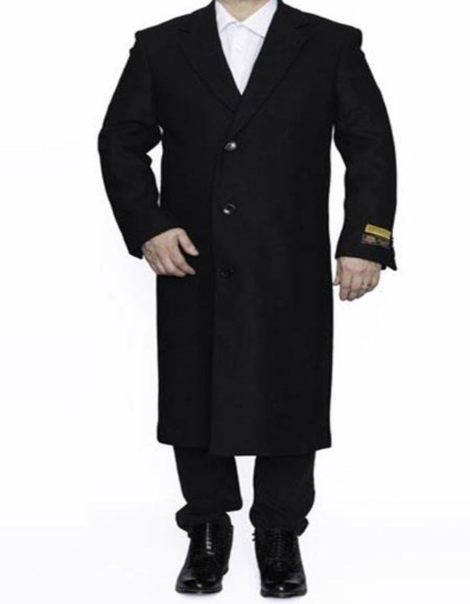 Mens Overcoat - Topcoat For Men - Winter Fabric - 3 Button Black Ankle length Wool Dress Top Coat/Overcoat | Winter men's Topcoat Sale - Men's Tuxedo USA