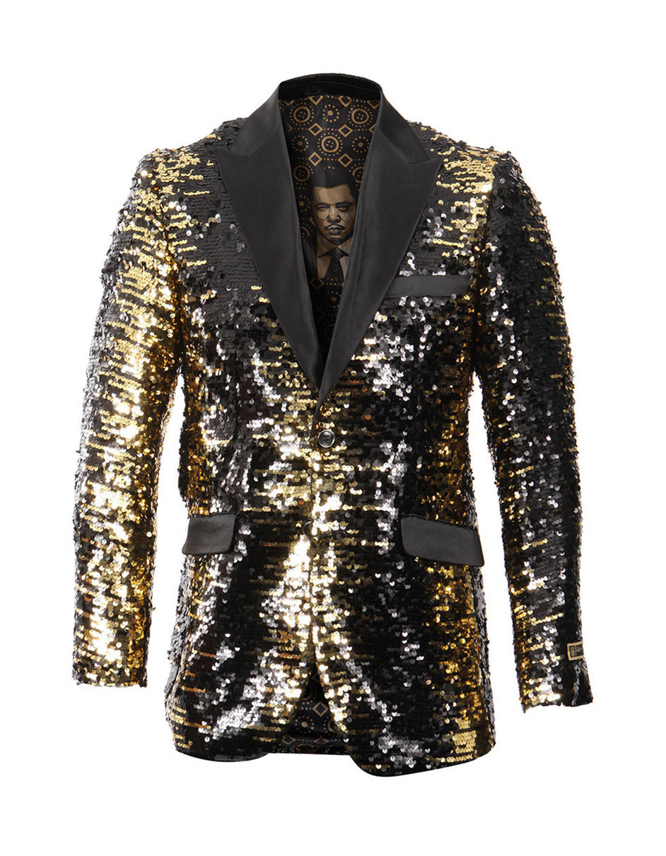 Mens Empire Black & Gold Sequin Blazer - Men's Tuxedo USA