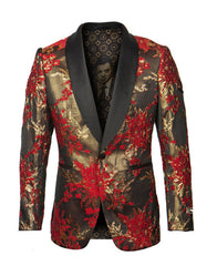 Mens Empire Shawl Blazer in Red & Gold - Men's Tuxedo USA