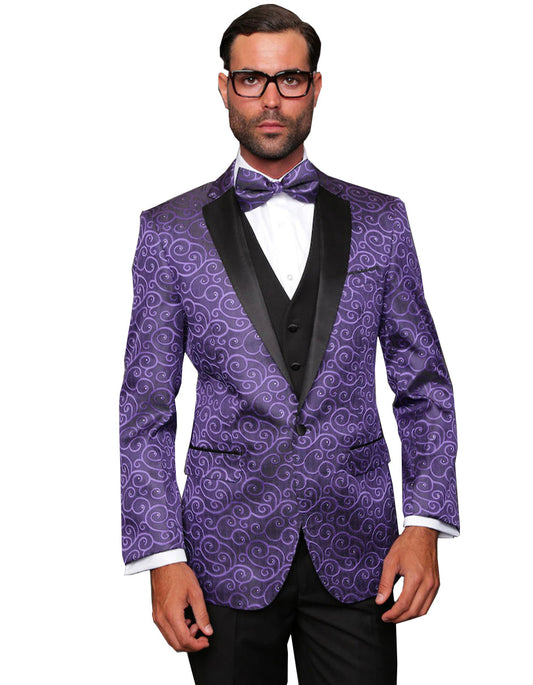 Mens Purple Floral Prom Tuxedo Dinner Jacket with Black Lapel - Men's Tuxedo USA