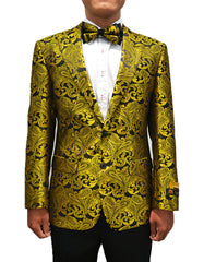 Mens Paisley Dinner Jacket Blazer in Gold - 60 Days Delviery - Men's Tuxedo USA